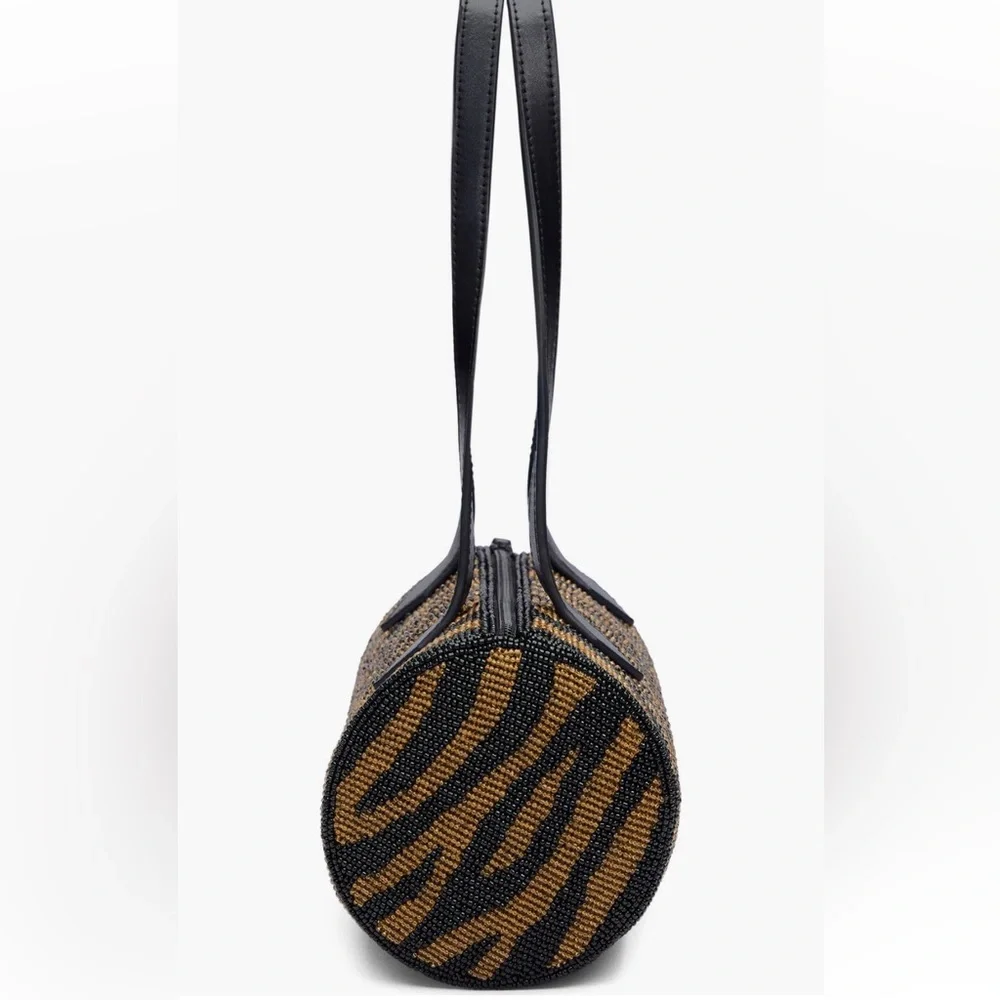 NWT & Dustbag REFORMATION CYLINDER BEADED SHOULDER BAG in black/bronze - Picture 8 of 11